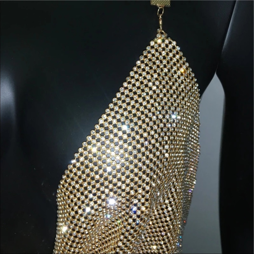 🎉Just In🎉Backless Metal Mesh Halter Crop Top - Picture 4 of 6